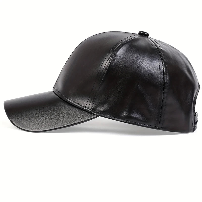Fashion Men PU Solid Leather Baseball Cap Autumn Winter warm leather Cap Hip Hop Snapback Hat Outdoor Sports Casual Caps Dad Hat