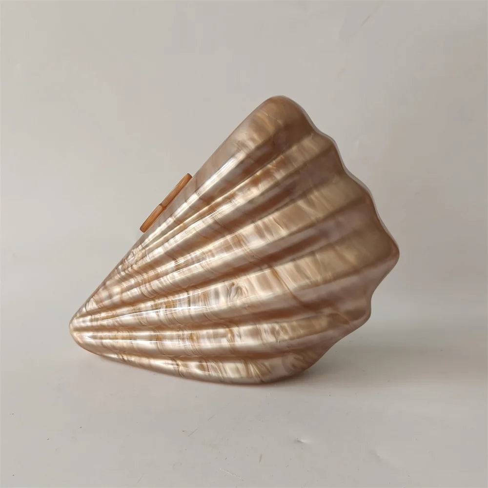 Shell Brown Acrylic Marble Pearl Box Evening Clutch Bag Women Luxury Designer Purses And Handbag Wedding Party Stones Day Wallet