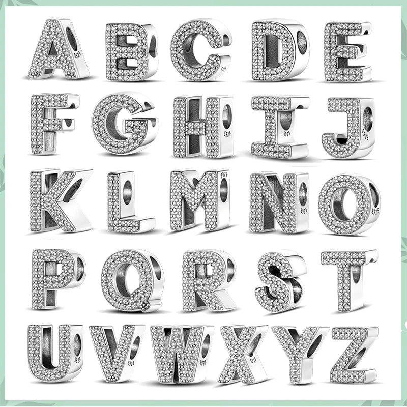 Fit Pendant Original Bracelets Charms Plata De Ley 925 Silver 26 A-Z Alphabet Letters Charm Beads For Women DIY Birthday Jewelry