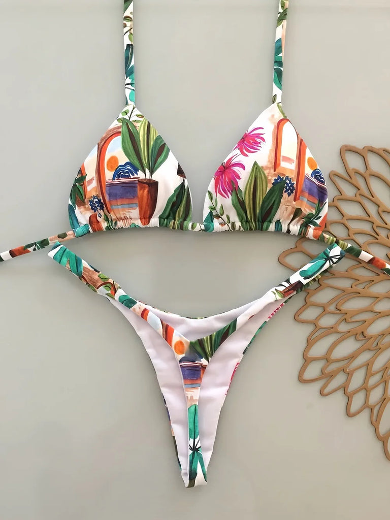 FLAXMAKER Lace‑Up V‑Neck Ruffle Monokini & Sarong
