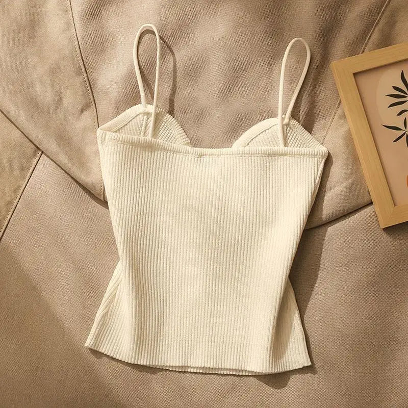 Women Knitted Camis Tank Cropped Tops Summer Fashion Lady Metallic Gold Button Slim Y2K Tube Camisole Vests TSNFS-AM0333