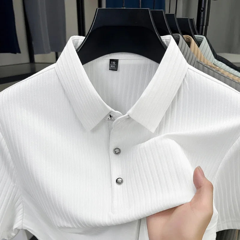 Striped Short‑Sleeve Polo Shirt