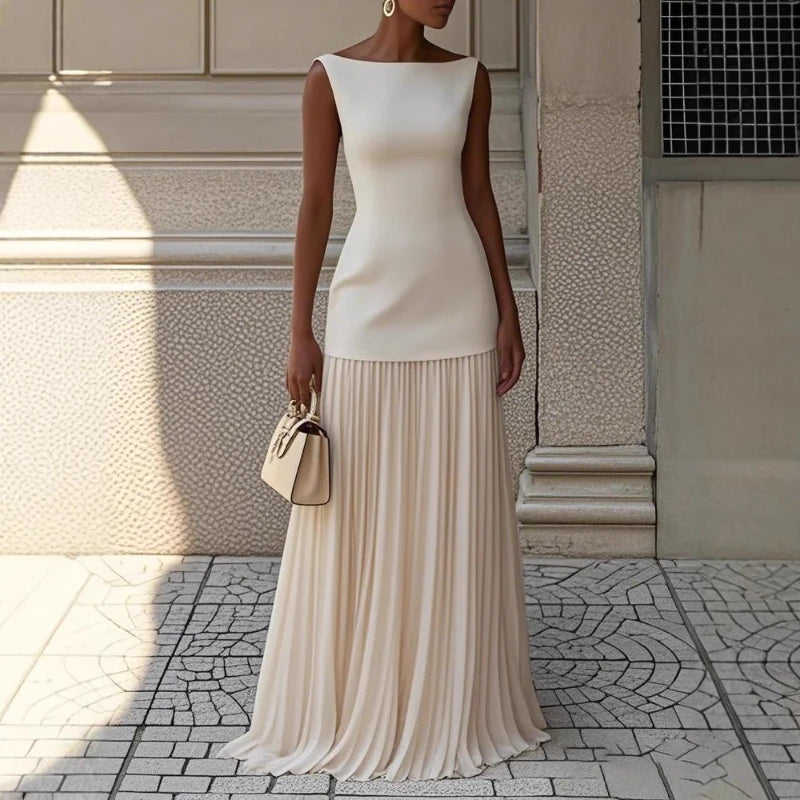Women’s 2026 Spring/Autumn Two‑Piece Set – Elegant Pleated Dress with Matching Vest Overskirt for Parties & Fashion Wear