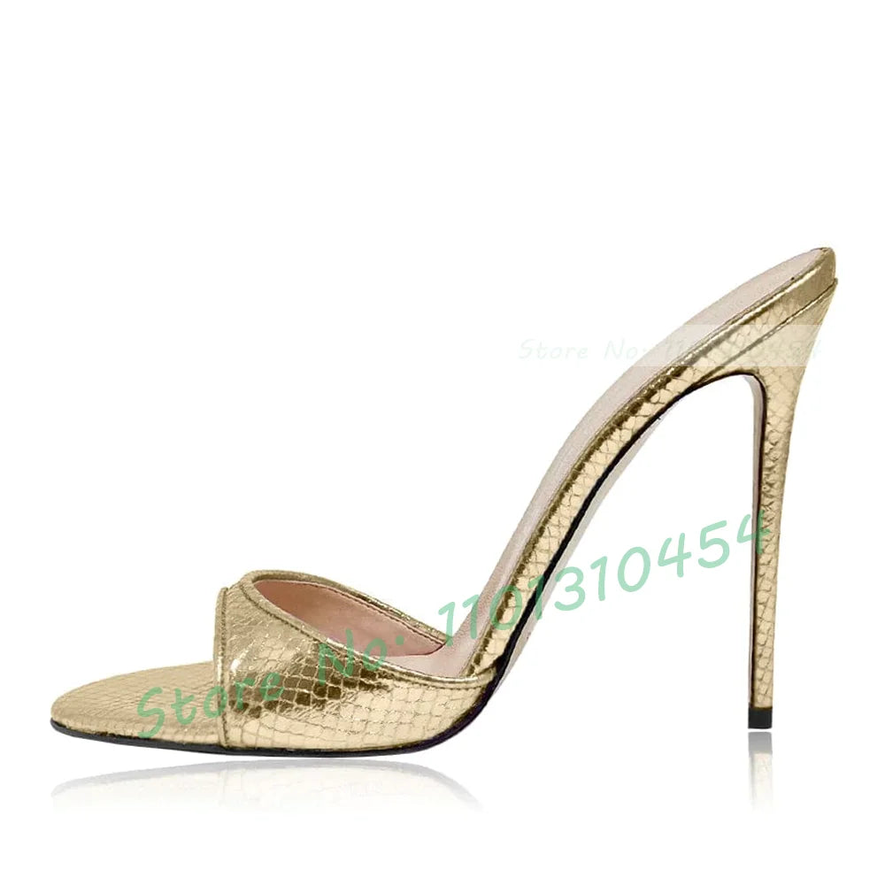Snake‑Print Open‑Toe Stiletto Slides