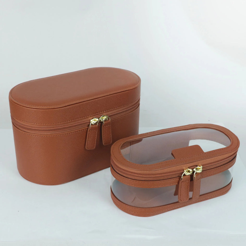 Customizable Name Saffiano Leather Toiletry Case – Women’s Luxury Travel Makeup Organizer & Dopp Kit Set
