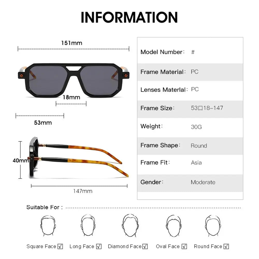 Retro Double Bridge Women Sunglasses Fashion Leopard Irregular Square Sun Glasses Men Trendy Street Wear Shades UV400 Eyewear