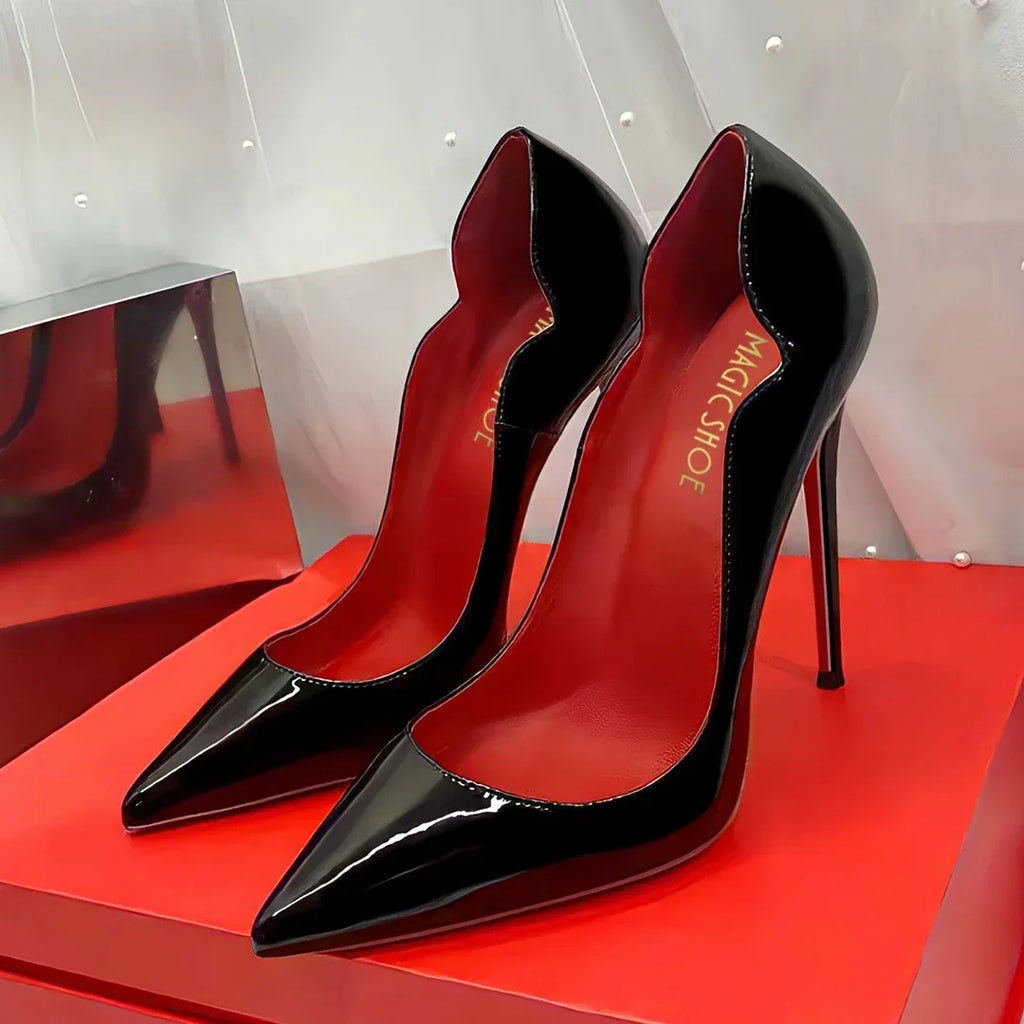 Black Extra‑Thin 12cm High Heels – Women’s Professional Shallow‑Mouth Stiletto Pumps