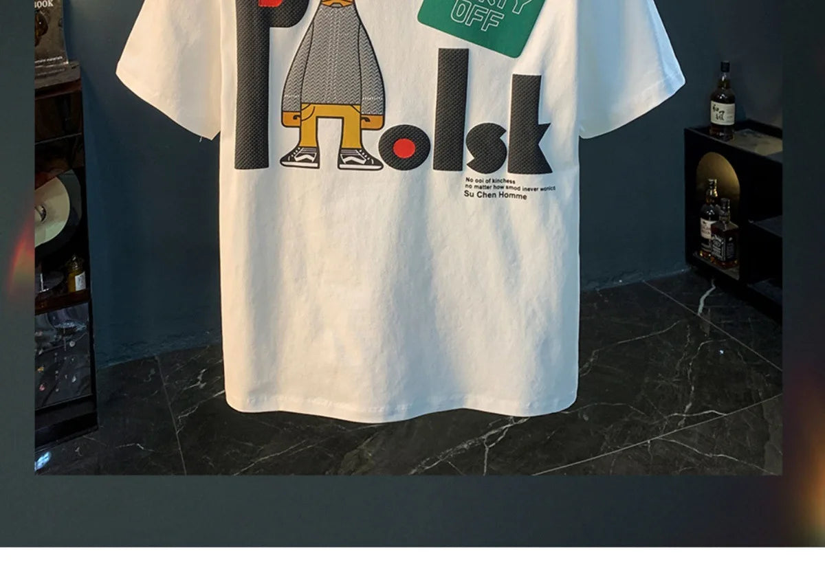 Short sleeved T-shirt with men's printed half sleeves, loose and comfortable, versatile and trendy clothes