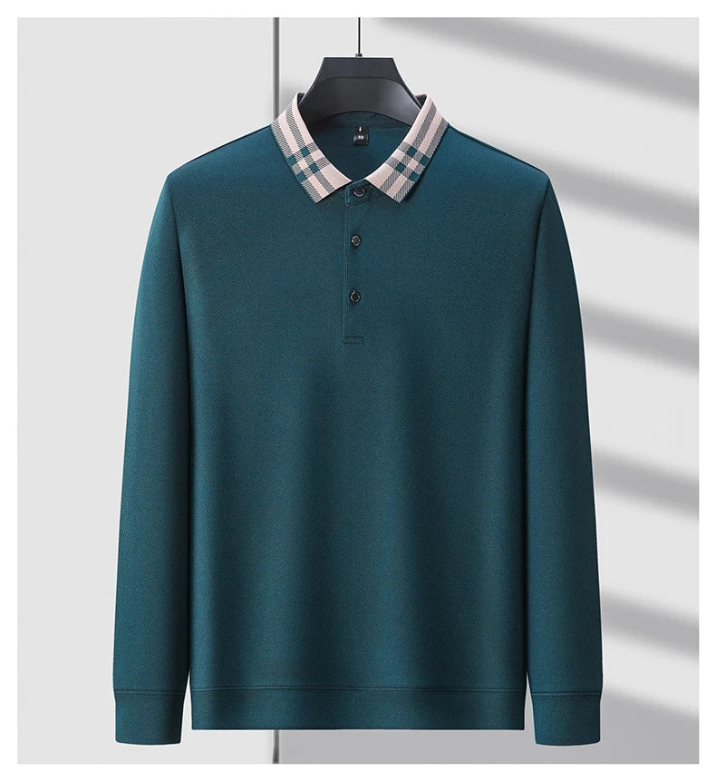 Men’s Light‑Luxury Long‑Sleeve Striped Polo Shirt