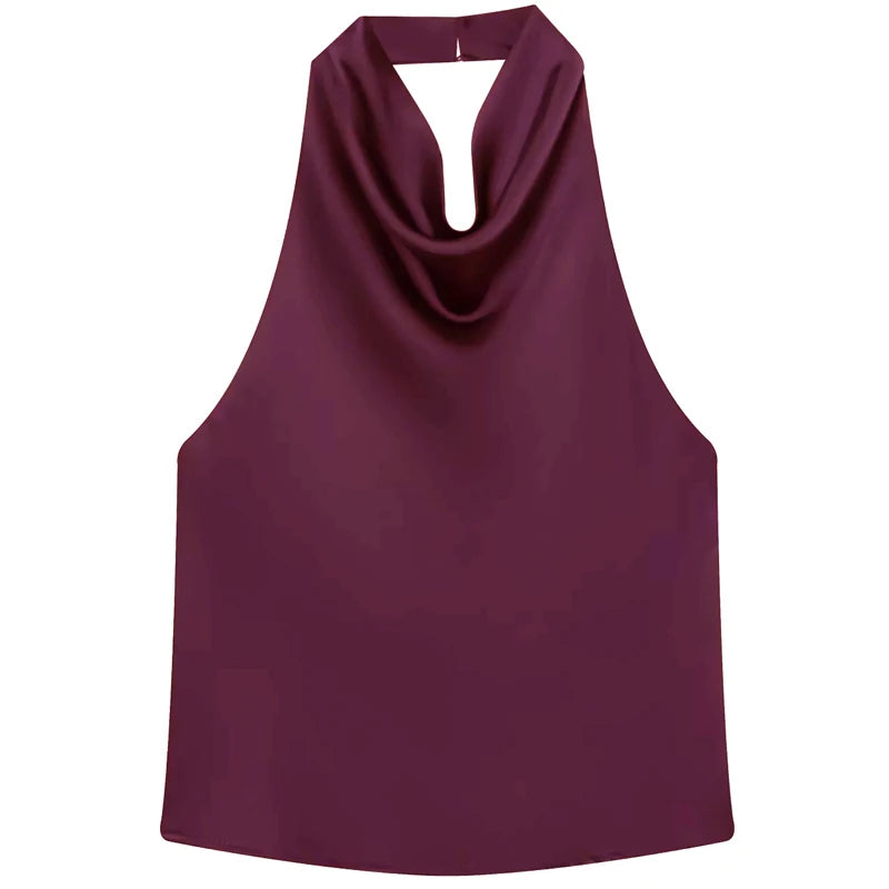 Women’s Satin Halter Backless Corset Top – Elegant Summer Sleeveless Tank in Yellow, Pink, Black