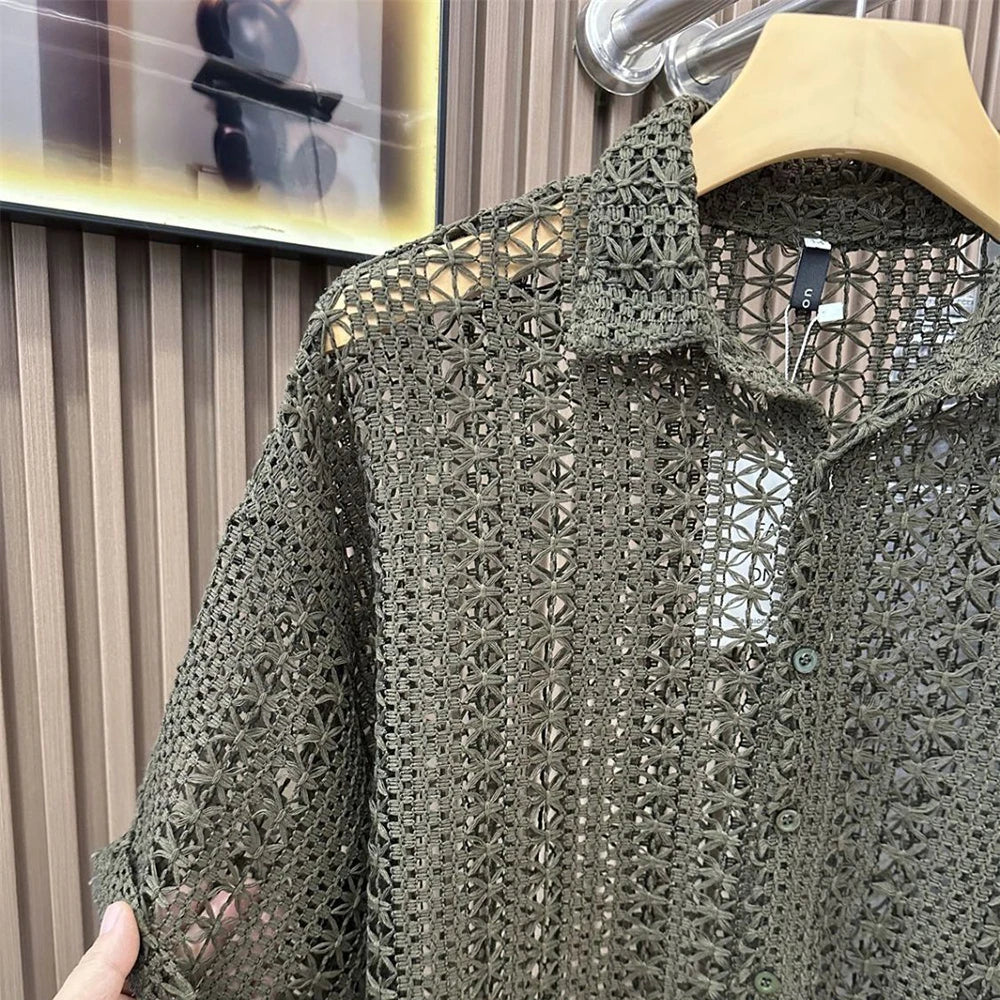 Men’s Knitted Hollow Short‑Sleeved Shirt