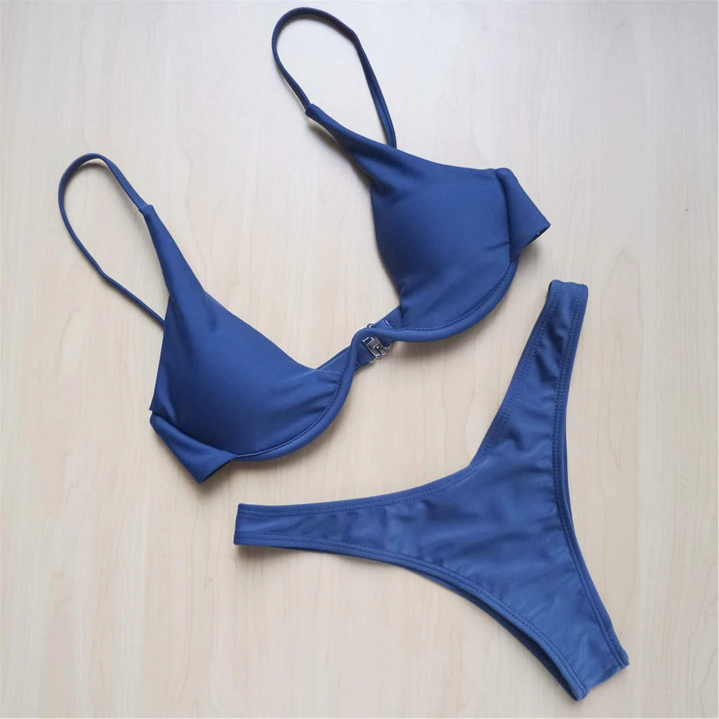 Women’s V‑Bar Underwire Bikini – V‑Shape Wire Two‑Piece Swimsuit S–XL (V439)