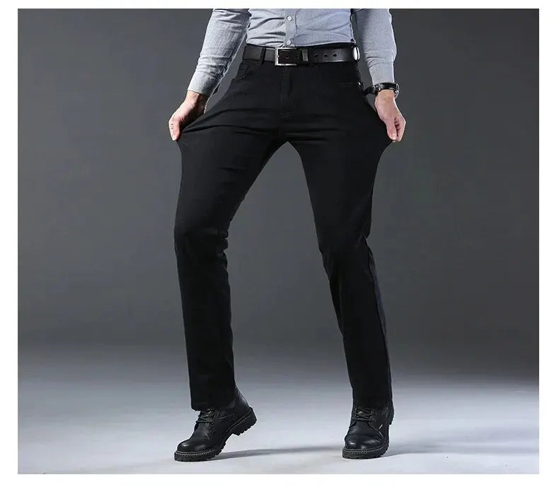 Men’s Straight Stretch Jeans – Business‑Casual Work Denim Pants | Classic Blue & Black