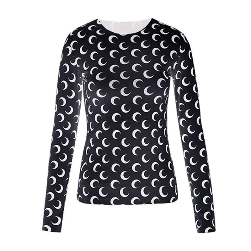 New Printed Mesh Women Base Shirt Spring Autumn Fashion Casual Long Sleeved Sun Protection Ice Silk Inner Layer Women's T-Shirt