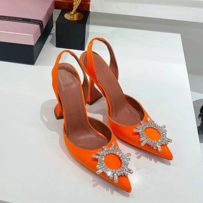 Silk Bow Rhinestone High Heels