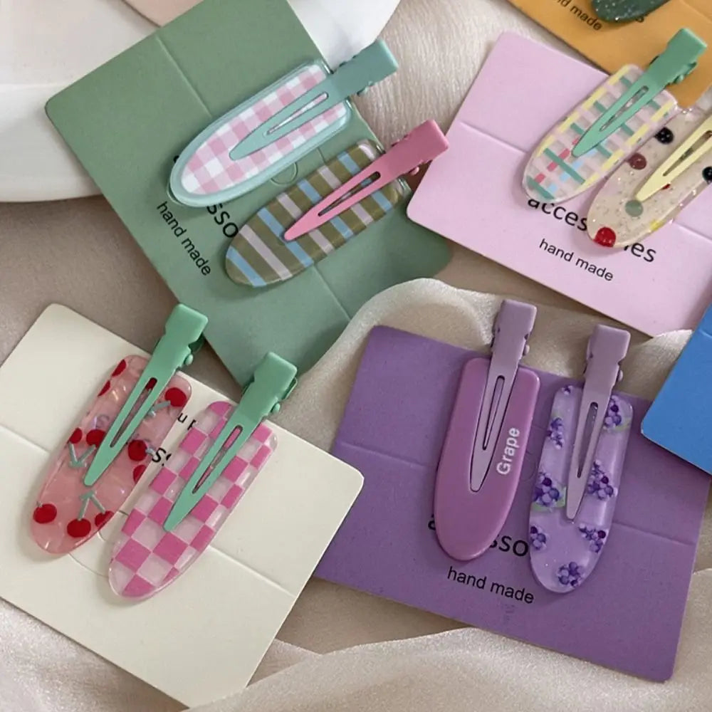 Geometry Traceless Hairpin Cute Cherry Bangs Clip Fruit Hairpin Duckbill Clip Korean Style Makeup Hair Clip Kids
