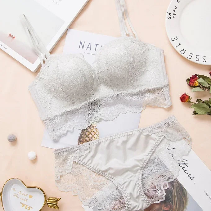 Sexy Push Up Bra Lingerie Set - Comfortable Wireless Lace Underwear, Massage Palm Cup for Lift, 75C/80C/85C