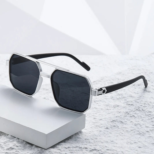Car Sun Glasses New Fashion Double Beam Polygonal Sunglasses Retro Personalized Trendy Large Frame Eyewear European and American