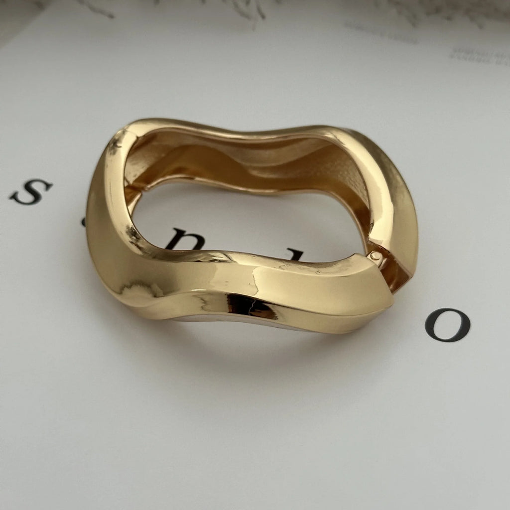 Vintage Metal Wave Twist Irregular Chunky Cuff Bracelet