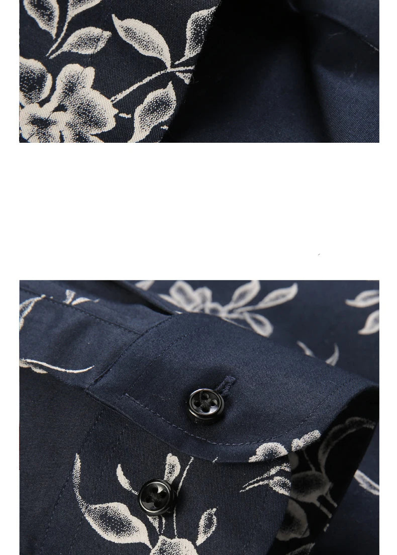 Men Long Sleeve Floral Print Shirt Brand Casual Fashion Button Up Printed Flower Shirts Dress Men Slim Fit Thin Clothing