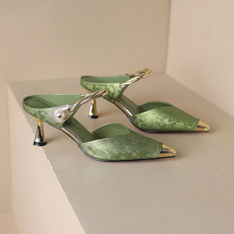 Pointed Toe Pearl Slingback Sandals