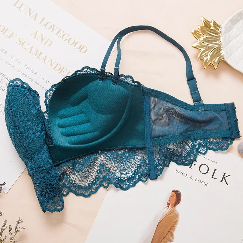 Sexy Push Up Bra Lingerie Set - Comfortable Wireless Lace Underwear, Massage Palm Cup for Lift, 75C/80C/85C