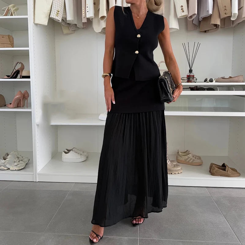 Women’s Elegant Patchwork Knitted Two‑Piece Dress Set