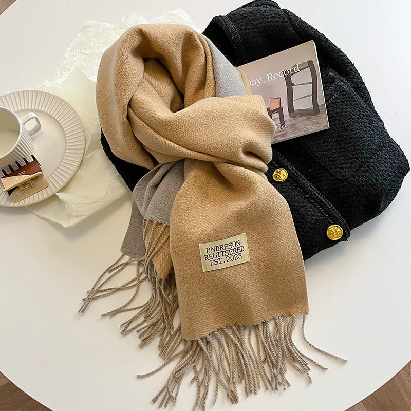 Fashion Solid Cashmere Warm Scarf New Design Pashmina Winter Double Side Diffrent Color Shawl Wraps Bufanda with Tassel Blanket