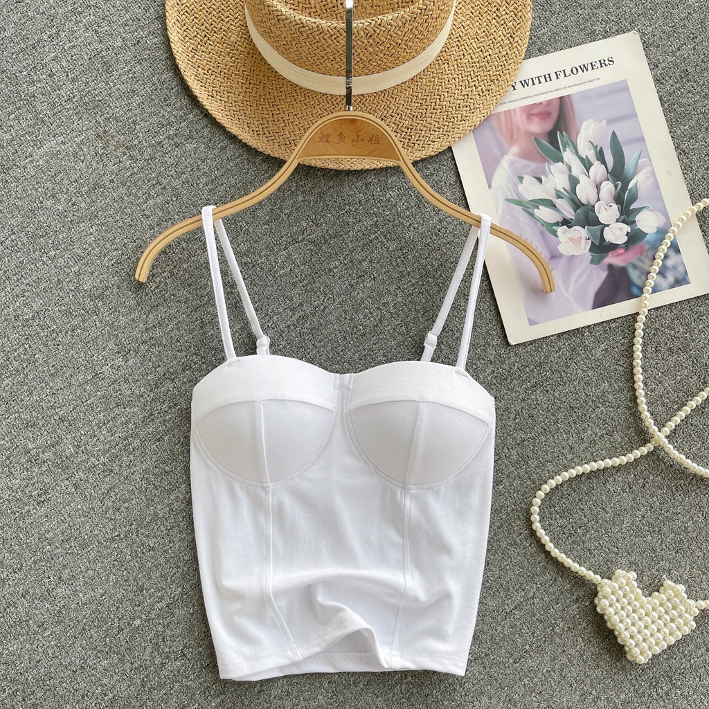 Women Chic Solid Camis Slim Corset Tank Top Basic Sexy Korean Fashion Off Shoulder Summer Women Crop Top