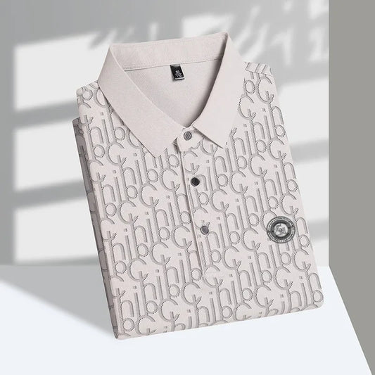 New Men's Business Casual Short Sleeved Shirt with Badge Solid Color Polo Shirt Fashionable Breathable Comfortable Versatile Top