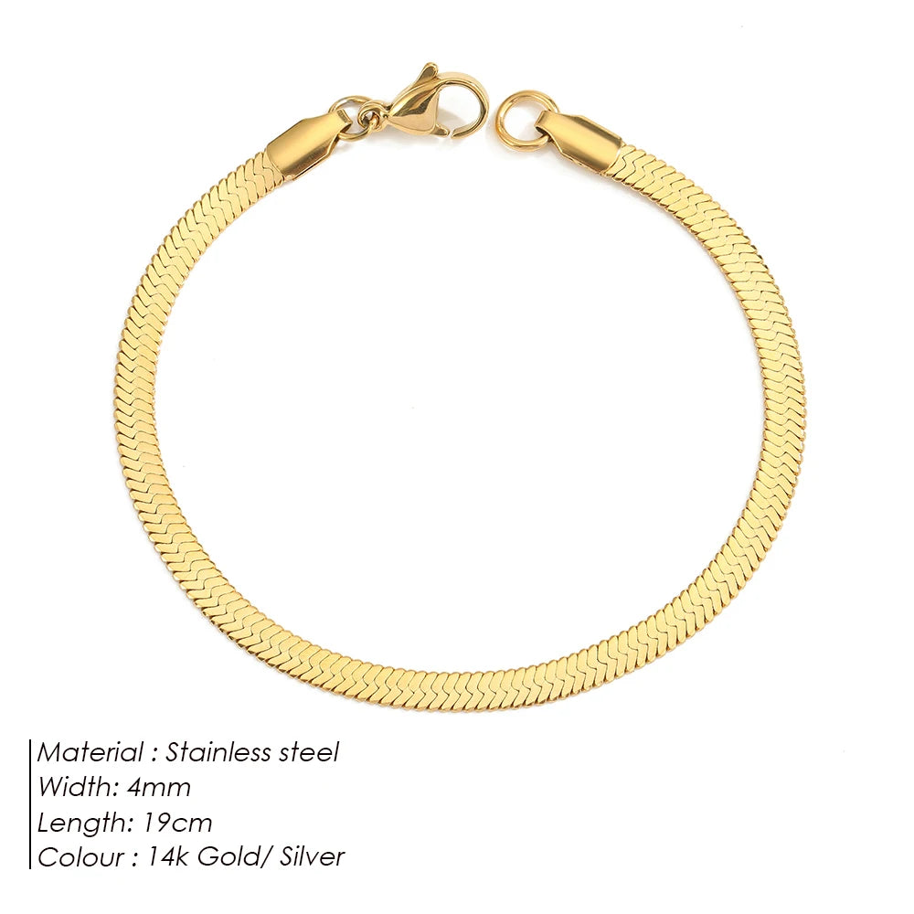 eManco Women Trend Classic Snake Chain Bracelet Gold Color Width 2/3/4/5MM Stainless Steel Chain Bracelet For Women Jewelry Gift