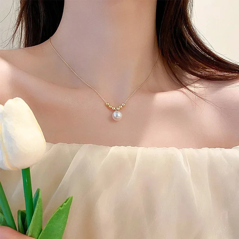Gold Stainless Steel Water Drop Tassel Necklace – Women’s Fashion Chain