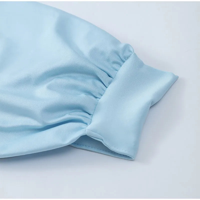 Irregular Shawl Blue Maxi Dress – Women’s 2025 Slim‑Fit Turtleneck Pleated Evening Party Dress