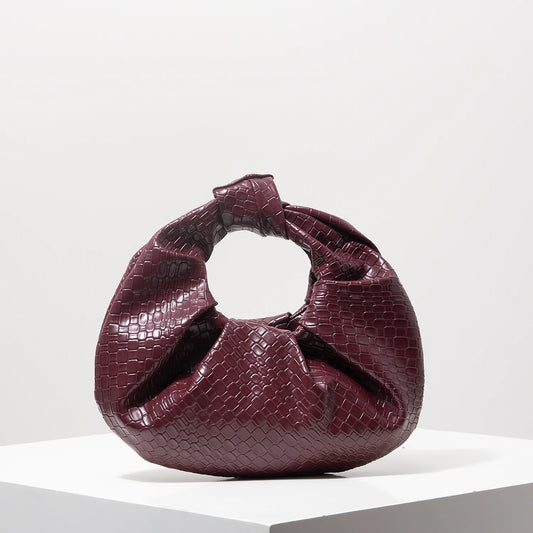 Retro Artificial Leather Woven Pattern Handbag, Knotted Decorative Crescent Bag, Pleated Cloud Bag, Women's Party Dress, Burgundy Wallet, Elegant Evening Bag (Random Pattern)