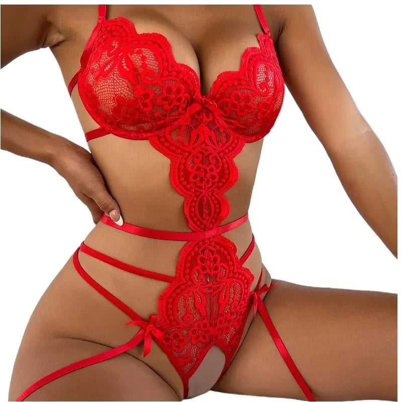 Lace Push‑Up Bra & Garter Lingerie Set