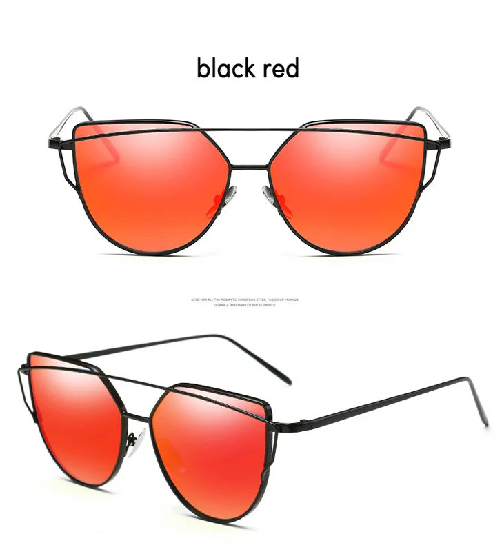 CCSPACE Cat Eye Sunglasses Women Brand Designer Fashion Shades Eyewear Twin-Beams Mirror Sun Glasses For Female UV400