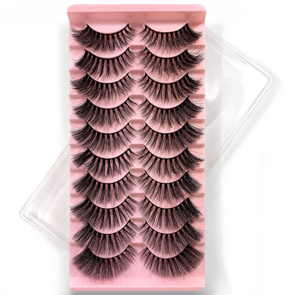 10Pairs Multipack 3D Mink Lashes False Eyelashes Handmade Wispy Fluffy Long Lashes Natural Eye Makeup Tools Eye Lashes H13 E08
