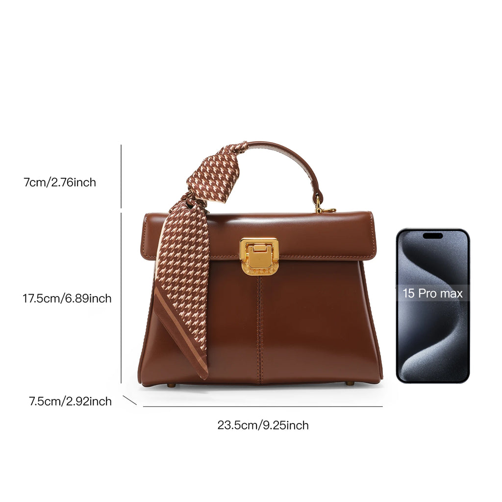 ITAMOOD Genuine Leather Handbag with Scarf | Luxury Designer Trendy Shoulder Bag Solid Color Commuting Bag | bags for women gift