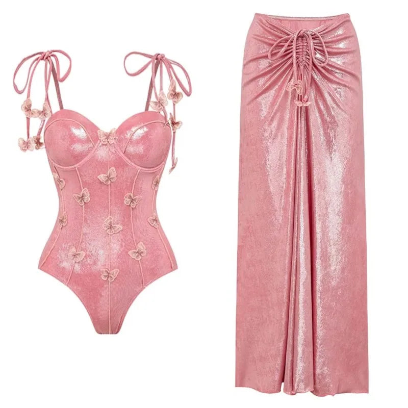 Women’s Printed Ruffle Splice Bikini Bodysuit with Skirt — Summer Beach Cover‑Up Holiday Swimwear Outfit