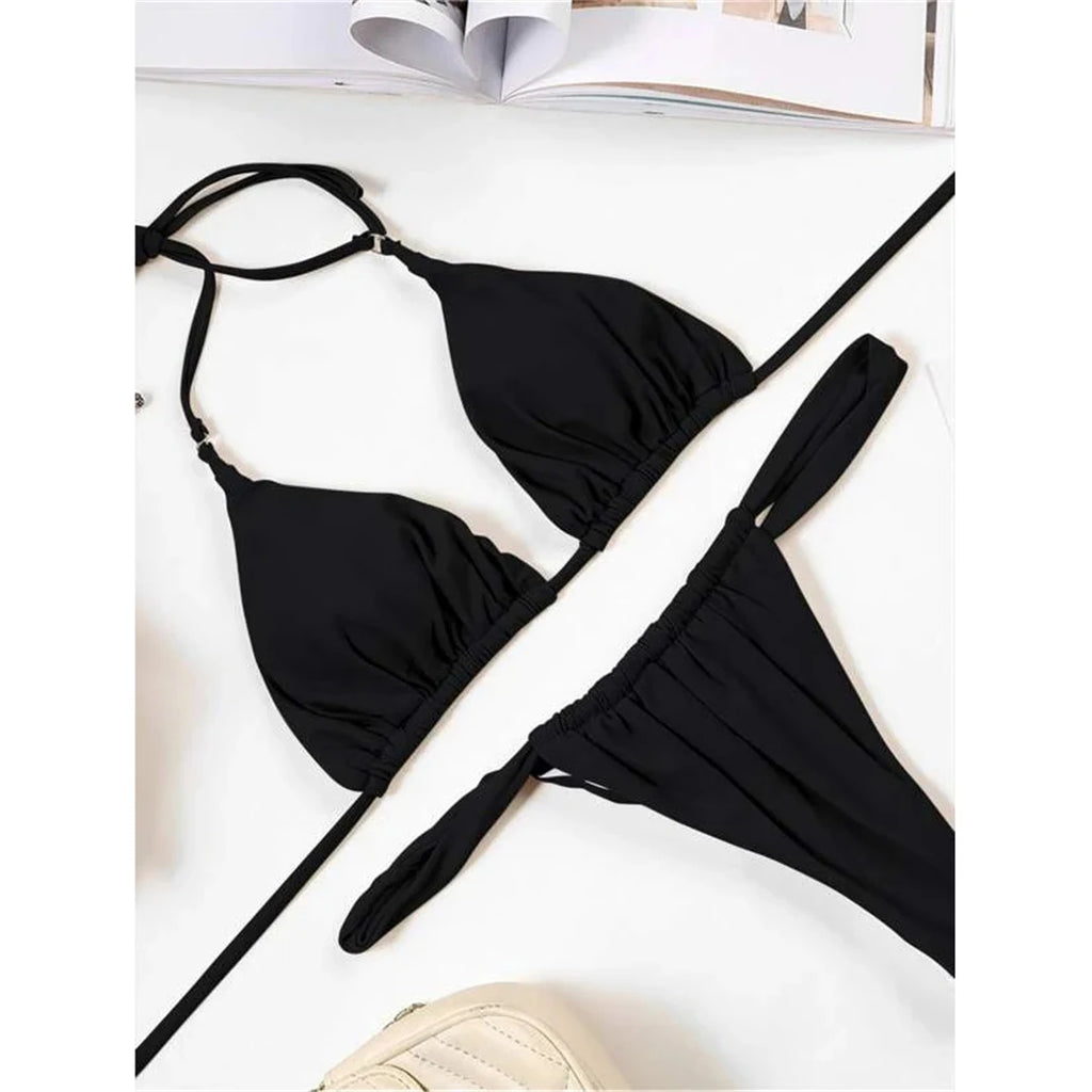 Women’s Halter High‑Leg Bikini Set – Sexy Two‑Piece Swimsuit in 14 Colors, V4010 Summer Beachwear