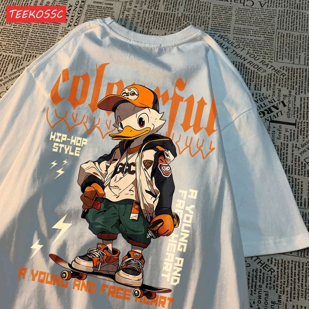 Handsome And Cool Duck Pattern Printing T-Shirt Cotton Fashion T-Shirt Women'S Trendy Cool Clothes Breathable Cartoon Tees