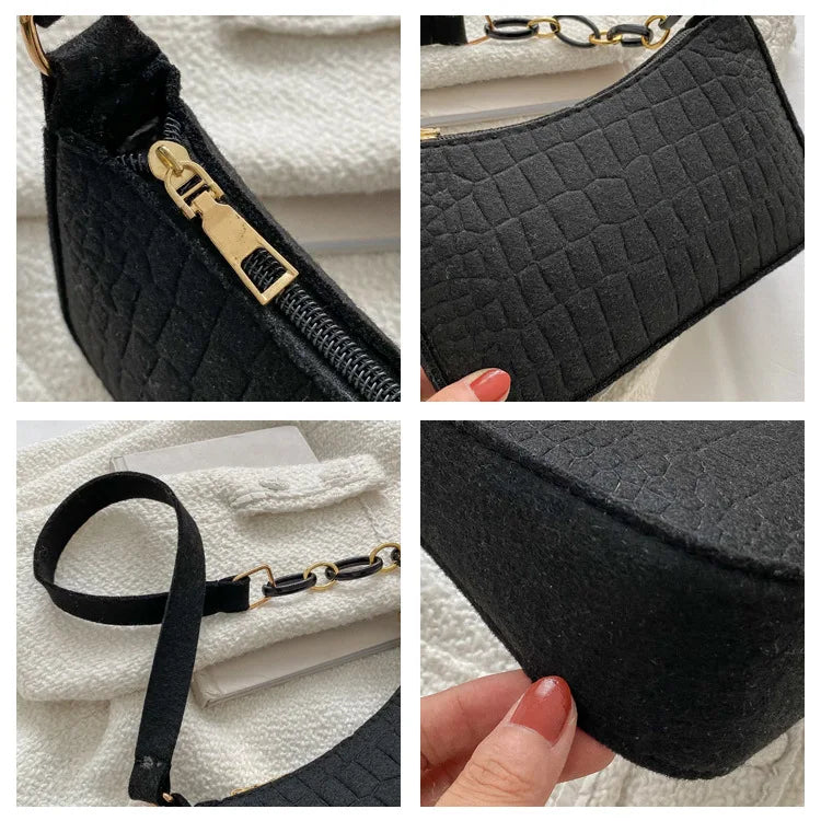Felt Embossed Multi-Use Handbag for Women, Stylish Crossbody Shoulder Tote & Clutch, Portable Makeup Bag Organizer