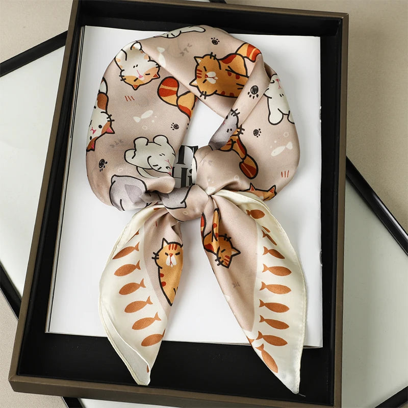 Luxury Brand Square Silk Scarf Women Hairband Design Printed Small Satin Shawls Foulard Neckerchief Female Headbands Bandana