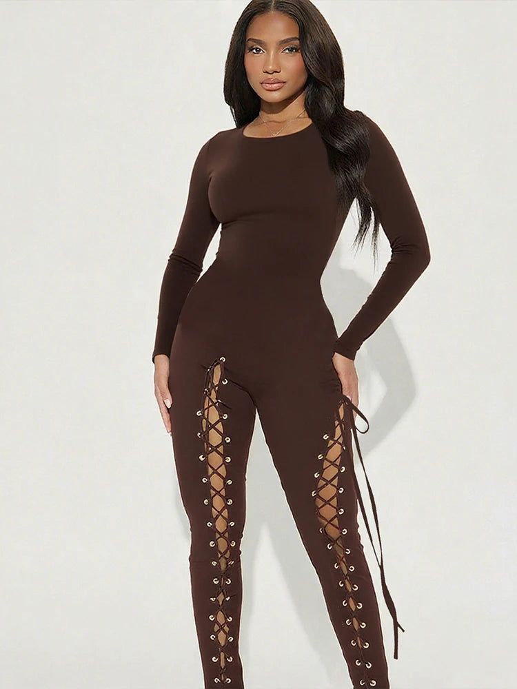 Nibber Women’s Cross‑Bandage Tassel Jumpsuit