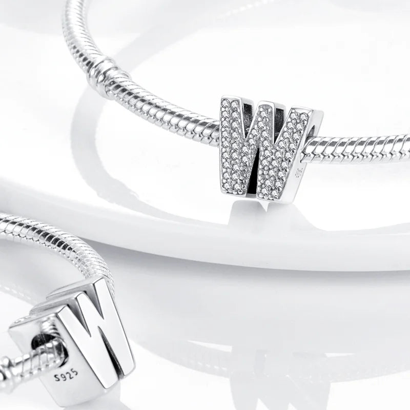 Fit Pendant Original Bracelets Charms Plata De Ley 925 Silver 26 A-Z Alphabet Letters Charm Beads For Women DIY Birthday Jewelry