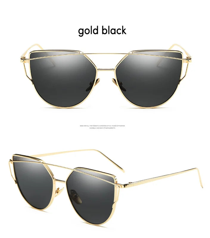 CCSPACE Cat Eye Sunglasses Women Brand Designer Fashion Shades Eyewear Twin-Beams Mirror Sun Glasses For Female UV400