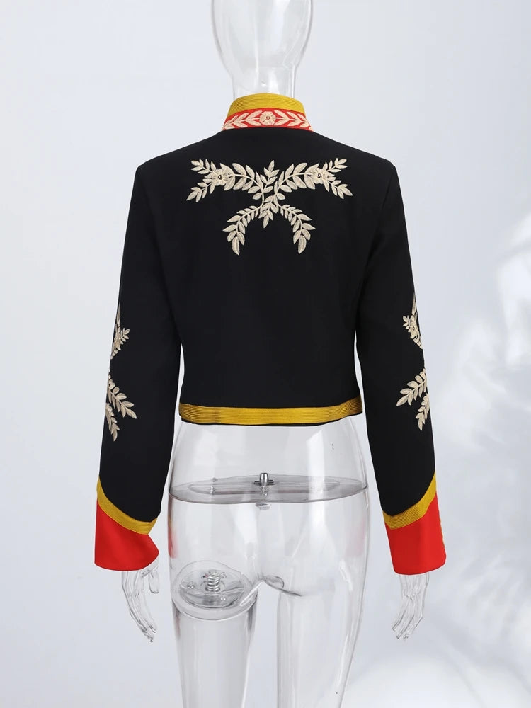 Napoleon Golden Short Jacket Women Vintage Stand Collar Long Sleeve Cropped Jackets 2026 Spring New Lady Outwear High Street