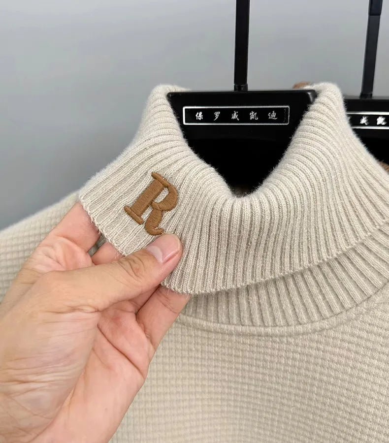Luxury High‑Neck R‑Embroidery Sweater