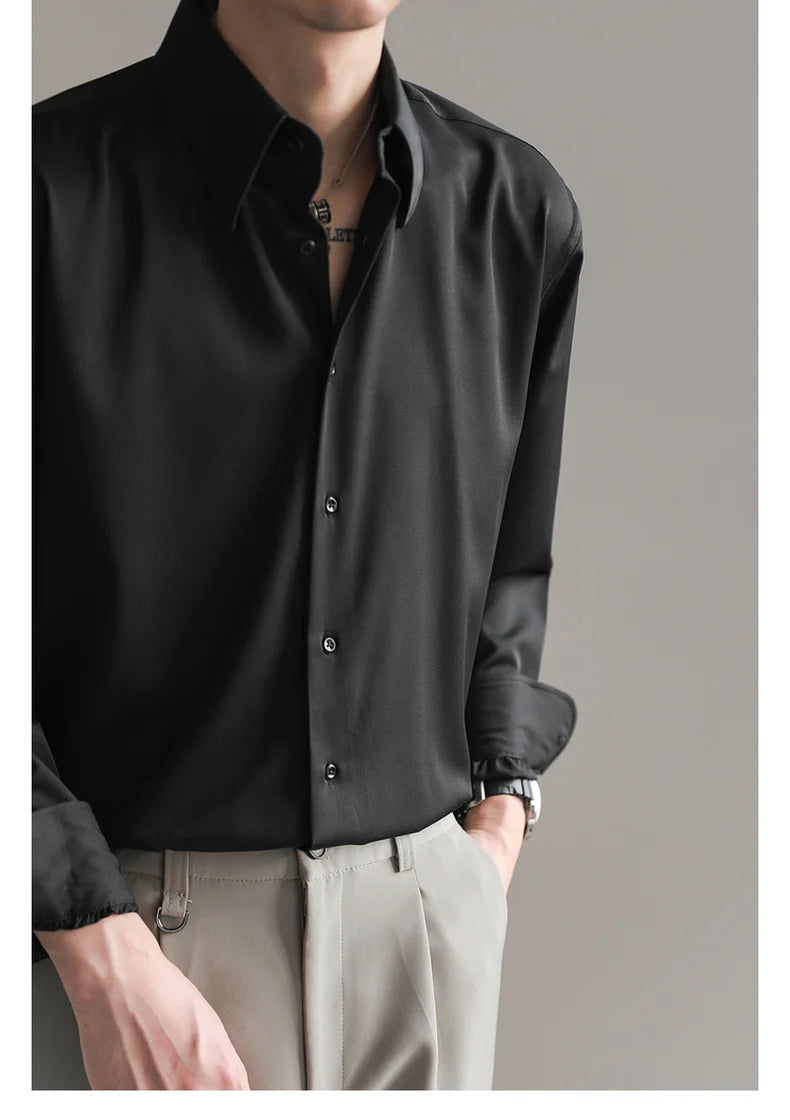 Korean Loose Ice‑Silk Shirt
