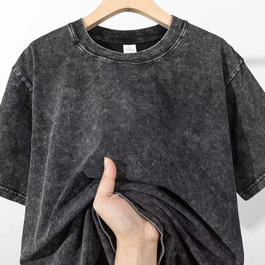 Men’s 230G Heavy Cotton Oversized Vintage‑Washed T‑Shirt – Loose Summer Streetwear Tee